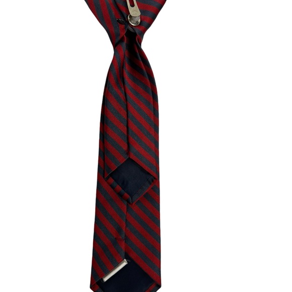 Little Boys Toddler Navy & Red Stripe Clip On Tie 10" Long 2” Wide - Picture 2 of 5